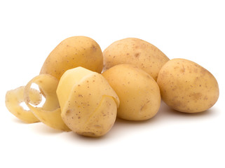 peeled potato tuber with peel spiral isolated on white background cutout