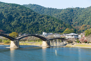 Fototapeta na wymiar Wooden Kintai Bridge in Japan