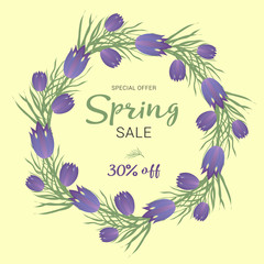 Spring sale background with beautiful colorful flower. Vector illustration template, banners. Wallpaper, flyers, invitation, posters, brochure, voucher discount.