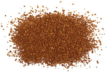 instant coffee powder isolated on white background and texture, top view, clipping path