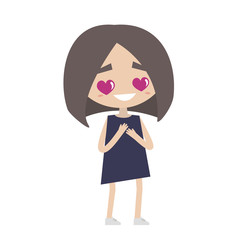 Falling in love. Cute cartoon girl with heart-shaped eyes / flat editable vector illustration