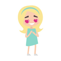 Falling in love. Cute cartoon blonde girl with heart-shaped eyes / flat editable vector illustration, clip art