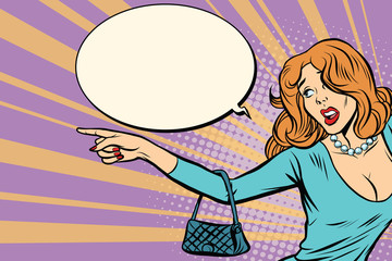 Sexy woman shows to the side