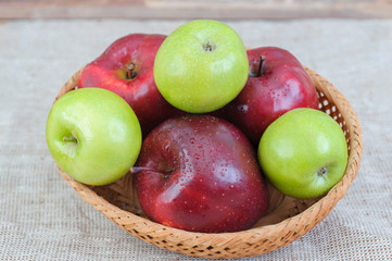 Ripe red and green apples from garden