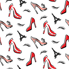 Fashion Seamless pattern background with red shoes