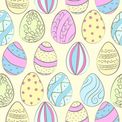 Easter eggs color pattern. Seamless with pastel ornamental.