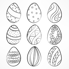 Hand drawn Easter eggs on white. Ornament for holiday design.