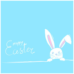 Happy easter card with rabbit bunny ears and lettering on blue.