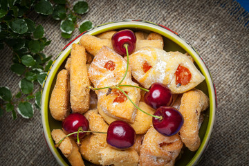 Piece of homemade fresh plum cake.