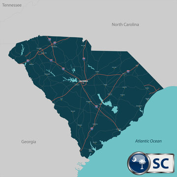 Map of state South Carolina, USA