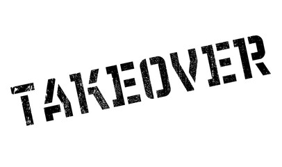 Takeover rubber stamp. Grunge design with dust scratches. Effects can be easily removed for a clean, crisp look. Color is easily changed.