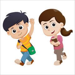 kid walking and talking.back to school.