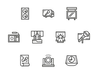 Stage elements black line vector icons set