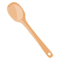 Close-up top view of wooden spoon isolated over white.