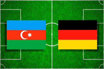 Flags Azerbaijan - Germany on the football field. 2018 football qualifiers