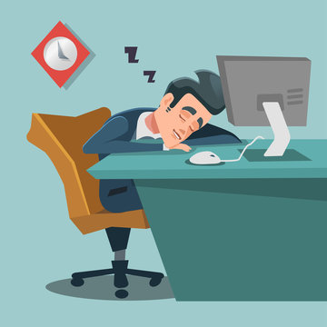 Sleeping Businessman. Tired Business Man at Work. Vector illustration