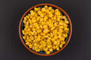 sweet canned corn in bowl
