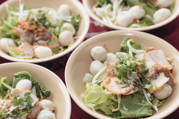 Chinese clear soup with boiled entrails and vegetables