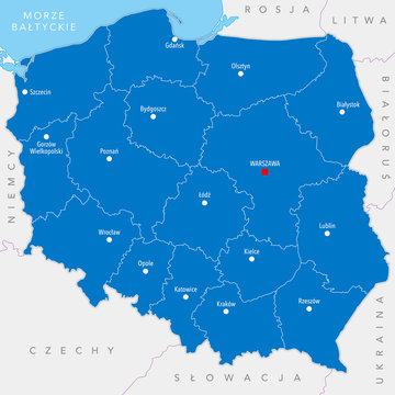 Fototapeta Map of Poland with cites and provinces - Polish names
