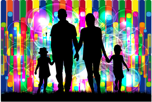 Family silhouettes . Abstract background.