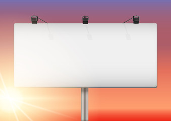 Closeup Empty mockup billboard with sun at sunsay. Wide format. Vector Illustration isolated on background.