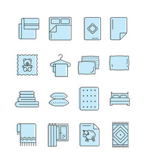 Outline set of linen icons. Bed elements