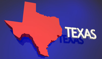 Obraz premium Texas Red State Map TX Word Name 3d Illustration