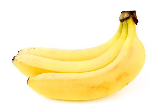 Three bananas on a white