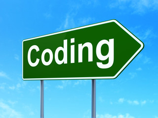 Software concept: Coding on road sign background