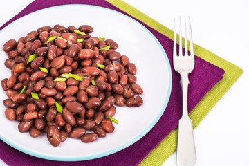 Spicy dish of red beans with green onions and spices