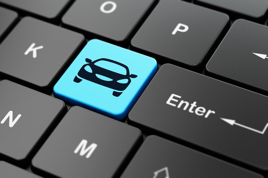 Travel concept: Car on computer keyboard background
