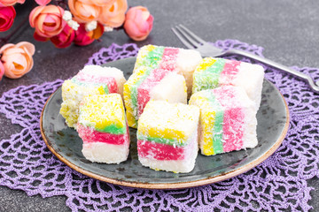 Eastern sweets Turkish delight in color coconut chips