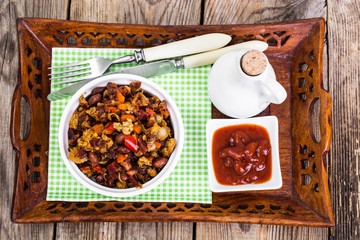 Red beans with meat for Mexican