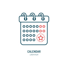 Calendar line icon. Vector logo for event organization agency. Linear illustration of date reminder.