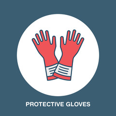 Safety gloves, hand protection flat line icon. Vector logo for personal protective equipment store. Safe work thin linear sign.