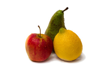 Red apple, lemon and pear