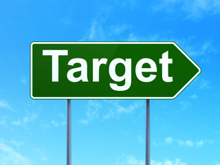 Business concept: Target on road sign background