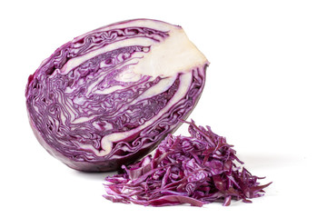 sliced red cabbage isolated on white background