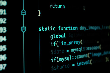Script code on monitor, closeup. Software development concept