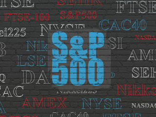 Stock market indexes concept: S&P 500 on wall background