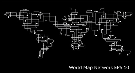 Fototapeta na wymiar World Earth Map Network scheme on black
