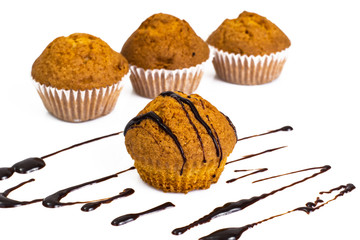 Vanilla mini muffins with chocolate topping