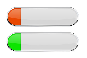 White buttons with green and orange tags. Menu interface elements with metal frame