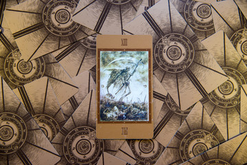 Fototapeta na wymiar Tarot card Death. Labirinth tarot deck. Esoteric background.