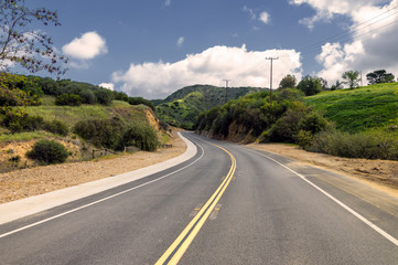 Driver's view of scenic Mulholland Highway in Southern California