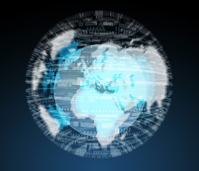Blue global network on planet earth 3D rendering