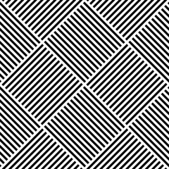 Vector abstract geometric seamless pattern. Weaving textile fabric with black and white crossed straight lines. Checked background texture in diagonal arrangement.