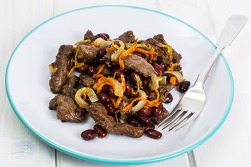 Beef liver, onions, carrots fried