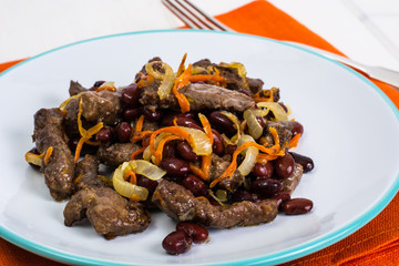 Beef liver, onions, carrots fried