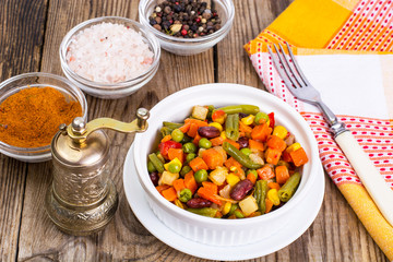 Mixture of vegetables for Mexican with red beans and sweet corn